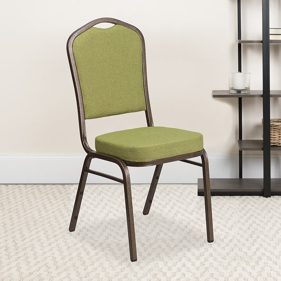 HERCULES Series Crown Back Stacking Banquet Chair in Moss Fabric - Gold Vein Frame by Office Chairs PLUS