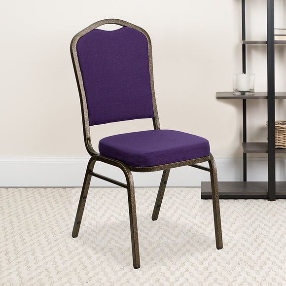 HERCULES Series Crown Back Stacking Banquet Chair in Purple Fabric - Gold Vein Frame by Office Chairs PLUS
