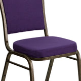 HERCULES Series Crown Back Stacking Banquet Chair in Purple Fabric - Gold Vein Frame