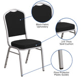 HERCULES Series Crown Back Stacking Banquet Chair in Black Fabric - Silver Frame