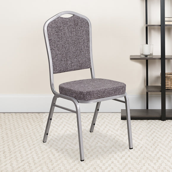 HERCULES Series Crown Back Stacking Banquet Chair in Herringbone Fabric - Silver Frame by Office Chairs PLUS