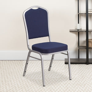 HERCULES Series Crown Back Stacking Banquet Chair in Navy Fabric - Silver Frame by Office Chairs PLUS