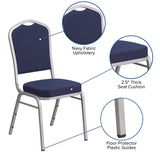 HERCULES Series Crown Back Stacking Banquet Chair in Navy Fabric - Silver Frame