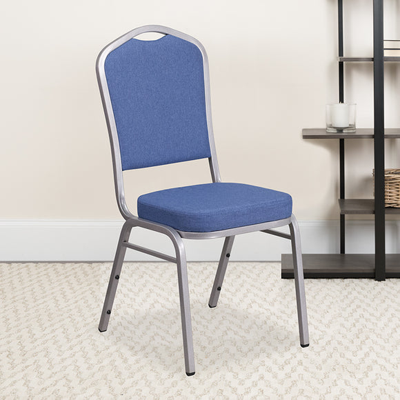 HERCULES Series Crown Back Stacking Banquet Chair in Blue Fabric - Silver Frame by Office Chairs PLUS
