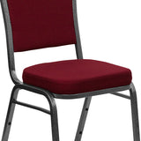 HERCULES Series Crown Back Stacking Banquet Chair in Burgundy Fabric - Silver Vein Frame