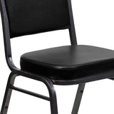 HERCULES Series Crown Back Stacking Banquet Chair in Black Vinyl - Silver Vein Frame