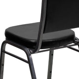 HERCULES Series Crown Back Stacking Banquet Chair in Black Vinyl - Silver Vein Frame