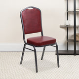 HERCULES Series Crown Back Stacking Banquet Chair in Burgundy Vinyl - Silver Vein Frame by Office Chairs PLUS