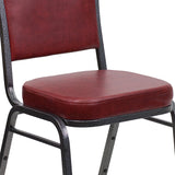 HERCULES Series Crown Back Stacking Banquet Chair in Burgundy Vinyl - Silver Vein Frame