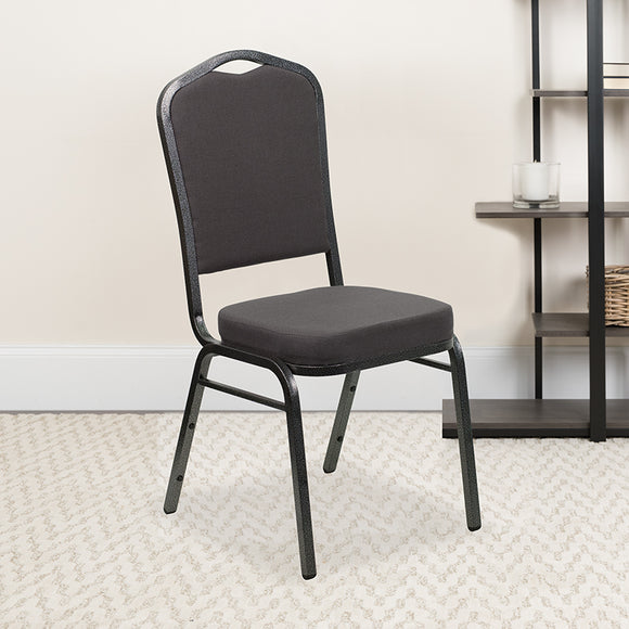 HERCULES Series Crown Back Stacking Banquet Chair in Gray Fabric - Silver Vein Frame by Office Chairs PLUS