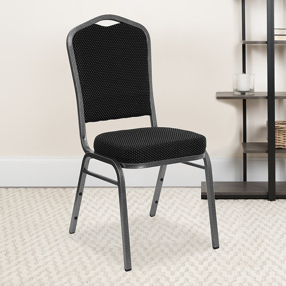 HERCULES Series Crown Back Stacking Banquet Chair in Black Dot Patterned Fabric - Silver Vein Frame by Office Chairs PLUS