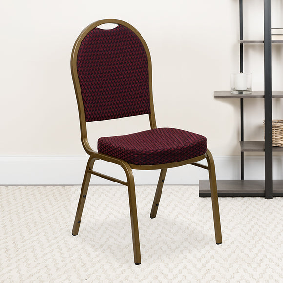 HERCULES Series Dome Back Stacking Banquet Chair in Burgundy Patterned Fabric - Gold Frame by Office Chairs PLUS