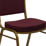 HERCULES Series Dome Back Stacking Banquet Chair in Burgundy Patterned Fabric - Gold Frame
