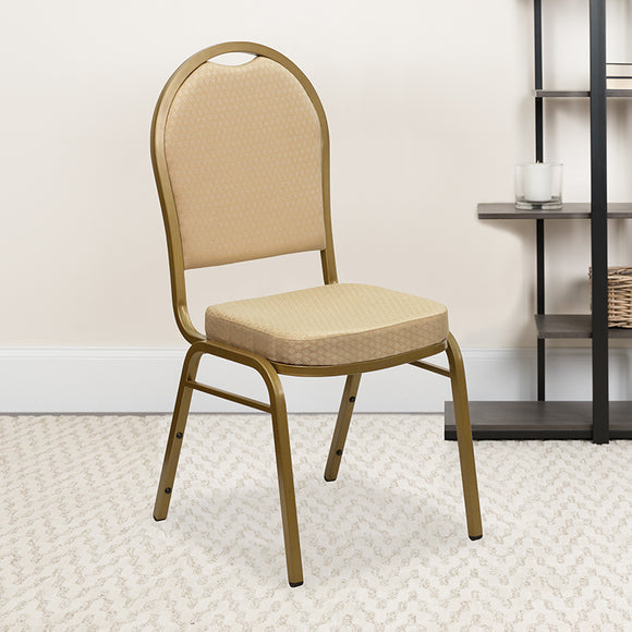 HERCULES Series Dome Back Stacking Banquet Chair in Beige Patterned Fabric - Gold Frame by Office Chairs PLUS