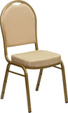 HERCULES Series Dome Back Stacking Banquet Chair in Beige Patterned Fabric - Gold Frame