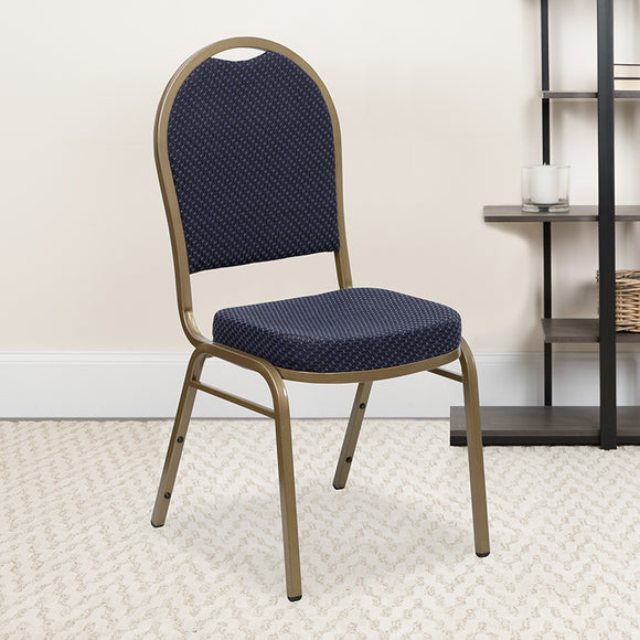HERCULES Series Dome Back Stacking Banquet Chair in Navy Patterned Fabric - Gold Frame by Office Chairs PLUS