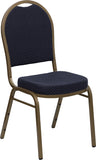 HERCULES Series Dome Back Stacking Banquet Chair in Navy Patterned Fabric - Gold Frame