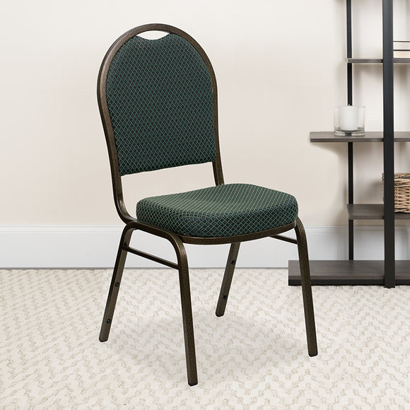 HERCULES Series Dome Back Stacking Banquet Chair in Green Patterned Fabric - Gold Vein Frame by Office Chairs PLUS