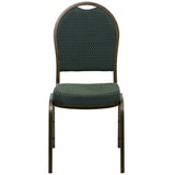 HERCULES Series Dome Back Stacking Banquet Chair in Green Patterned Fabric - Gold Vein Frame
