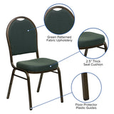 HERCULES Series Dome Back Stacking Banquet Chair in Green Patterned Fabric - Gold Vein Frame