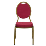 HERCULES Series Teardrop Back Stacking Banquet Chair in Burgundy Patterned Fabric - Gold Frame