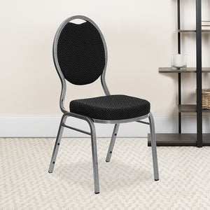 HERCULES Series Teardrop Back Stacking Banquet Chair in Black Patterned Fabric - Silver Vein Frame by Office Chairs PLUS