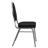 HERCULES Series Teardrop Back Stacking Banquet Chair in Black Patterned Fabric - Silver Vein Frame