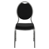 HERCULES Series Teardrop Back Stacking Banquet Chair in Black Patterned Fabric - Silver Vein Frame