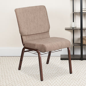 HERCULES Series 18.5''W Church Chair in Beige Fabric with Book Rack - Copper Vein Frame by Office Chairs PLUS