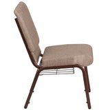 HERCULES Series 18.5''W Church Chair in Beige Fabric with Book Rack - Copper Vein Frame