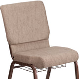 HERCULES Series 18.5''W Church Chair in Beige Fabric with Book Rack - Copper Vein Frame