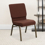 HERCULES Series 18.5''W Church Chair in Brown Fabric with Cup Book Rack - Gold Vein Frame by Office Chairs PLUS