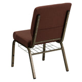 HERCULES Series 18.5''W Church Chair in Brown Fabric with Cup Book Rack - Gold Vein Frame