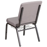 HERCULES Series 18.5''W Church Chair in Gray Dot Fabric with Book Rack - Silver Vein Frame