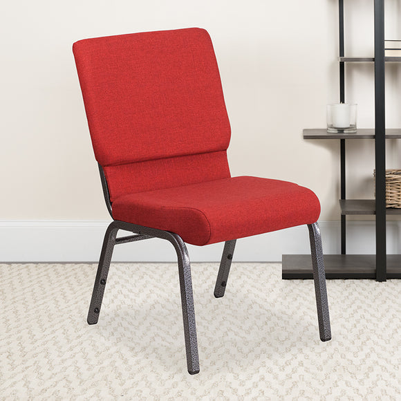 HERCULES Series 18.5''W Stacking Church Chair in Red Fabric - Silver Vein Frame by Office Chairs PLUS