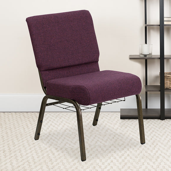 HERCULES Series 21''W Church Chair in Plum Fabric with Cup Book Rack - Gold Vein Frame by Office Chairs PLUS