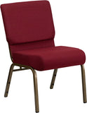 HERCULES Series 21''W Stacking Church Chair in Burgundy Fabric - Gold Vein Frame