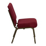 HERCULES Series 21''W Stacking Church Chair in Burgundy Fabric - Gold Vein Frame