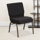 HERCULES Series 21''W Church Chair in Black Dot Patterned Fabric with Cup Book Rack - Gold Vein Frame by Office Chairs PLUS