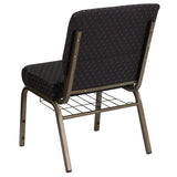 HERCULES Series 21''W Church Chair in Black Dot Patterned Fabric with Cup Book Rack - Gold Vein Frame