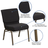 HERCULES Series 21''W Church Chair in Black Dot Patterned Fabric with Cup Book Rack - Gold Vein Frame