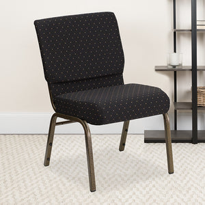 HERCULES Series 21''W Stacking Church Chair in Black Dot Patterned Fabric - Gold Vein Frame by Office Chairs PLUS
