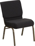 HERCULES Series 21''W Stacking Church Chair in Black Dot Patterned Fabric - Gold Vein Frame