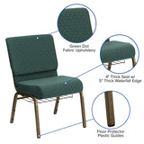 HERCULES Series 21''W Church Chair in Hunter Green Dot Patterned Fabric with Book Rack - Gold Vein Frame