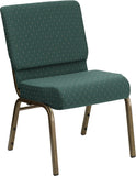 HERCULES Series 21''W Stacking Church Chair in Hunter Green Dot Patterned Fabric - Gold Vein Frame