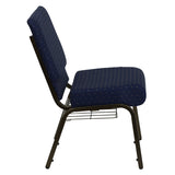 HERCULES Series 21''W Church Chair in Navy Blue Dot Patterned Fabric with Book Rack - Gold Vein Frame