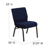 HERCULES Series 21''W Stacking Church Chair in Navy Blue Dot Patterned Fabric - Gold Vein Frame