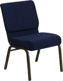 HERCULES Series 21''W Stacking Church Chair in Navy Blue Dot Patterned Fabric - Gold Vein Frame