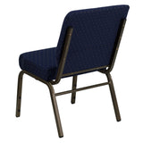 HERCULES Series 21''W Stacking Church Chair in Navy Blue Dot Patterned Fabric - Gold Vein Frame