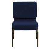 HERCULES Series 21''W Stacking Church Chair in Navy Blue Dot Patterned Fabric - Gold Vein Frame